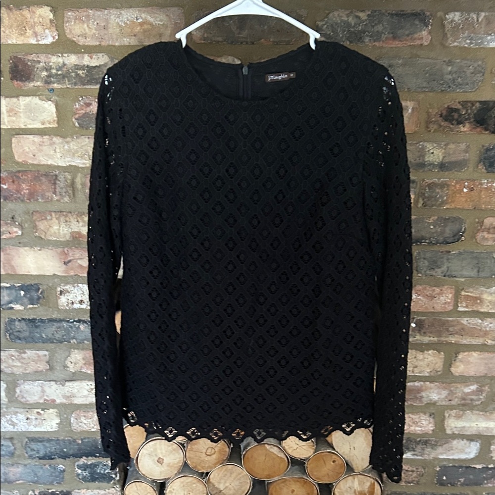 J. McLaughlin Black Lace Long Sleeve Blouse